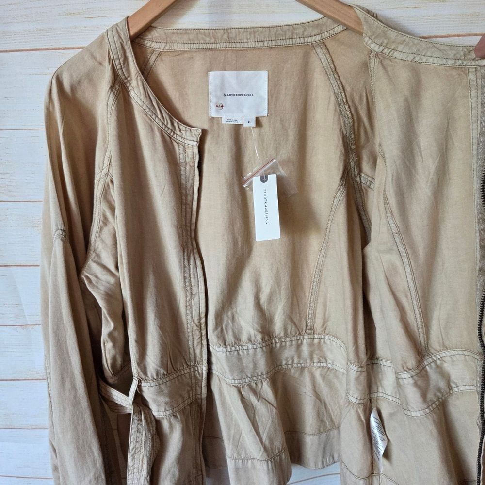 By Anthropologie Belted Round Neck Utility Jacket Tan Brown Size XL Sand Sable - Picture 11 of 15